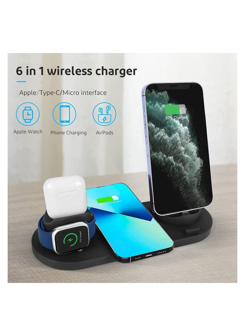 6 in 1 Multi-Function Wireless Charger Stand，Fast Wireless Charging Station For Mobile Phone、Watch