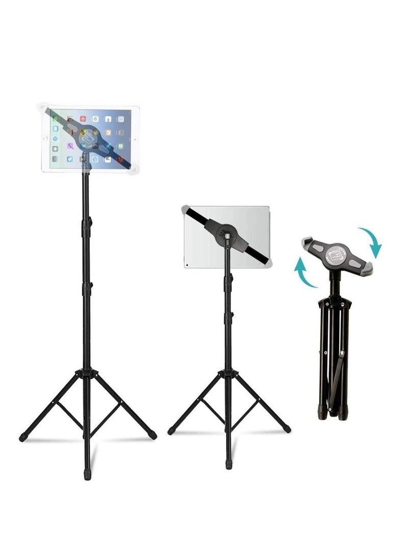 IPad and Mobile Phone Tripod Stand,Height Adjustable 20 to 60 Inch with 360 Degree Rotating Tablet Holder for iPad Air,iPad Pro and More 9.5 to 14.5 Inch Tablets, Coming with Carrying Bag