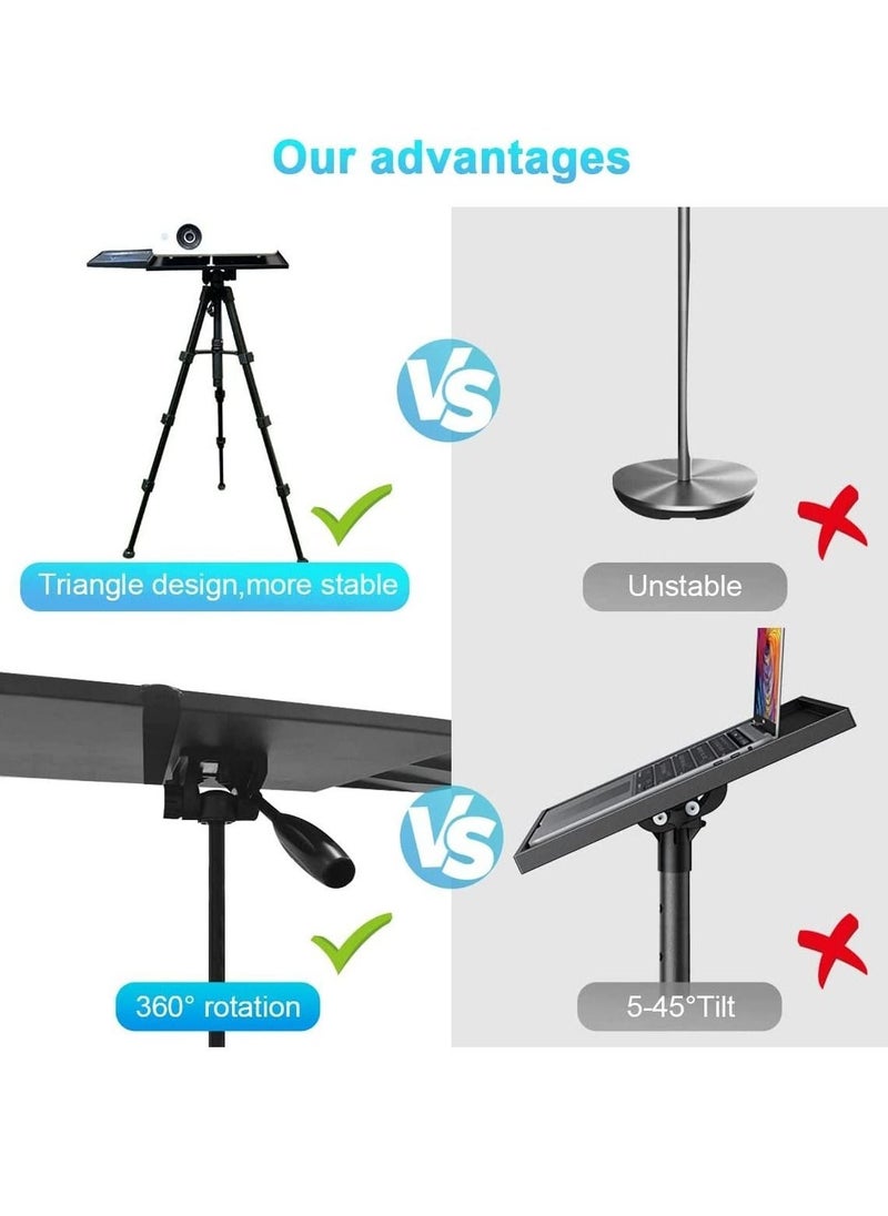 Projector Tripod Stand Universal Laptop Floor Holder Height Adjustable 53-110cm Foldable Projector Telescopic Support with 360 Rotating Enlarged Tray for Office Home Stage Studio Outdoor