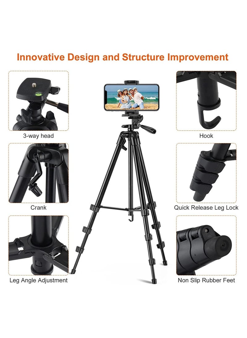 Phone Tripod 127cm/50in, Eocean Aluminum Mobile Tripod Stand with Carry Bag for DSRL, SRL, Travel Tripod with Wireless Remote Control for Live Streaming, Work, Vlogging