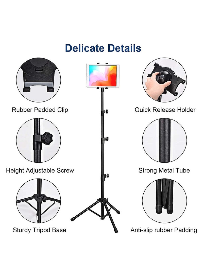 Tabletop Tablet Holder Stand, iPad Stand Floor Height Adjustable Tablet Tripod Stand for iPad Mini 1, 2, 3, iPad Air, iPad 2, 3, 4, 5, 6 and Most 7-10 inches Tablets, Easy Carrying Bag