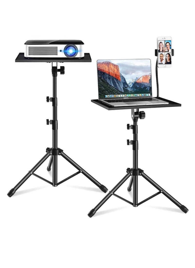 Projector Stand, Portable DJ Laptop Stand Adjustable Height 16 to 35 Inch, Tall Folding Floor Computer Tripod Stand for Indoor Outdoor Use(With phone holder)