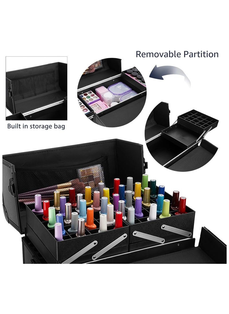 Professional Large Capacity Makeup Trolley Rolling Cosmetic Train Case Organizer With Expandable Trays and Drawers