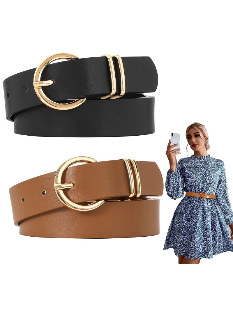 2 Pack Leather Waist Belt Women's Chic Faux Leather Waist Belt