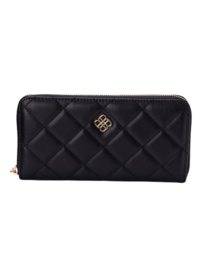 Quilted Zipper Wallet Black