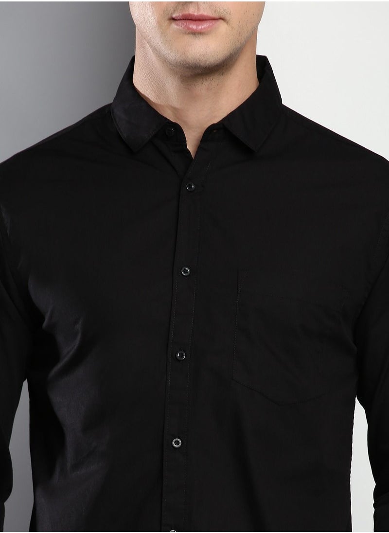 Dennis Lingo Men's Cotton Black Solid Casual Shirt (C301_Black)