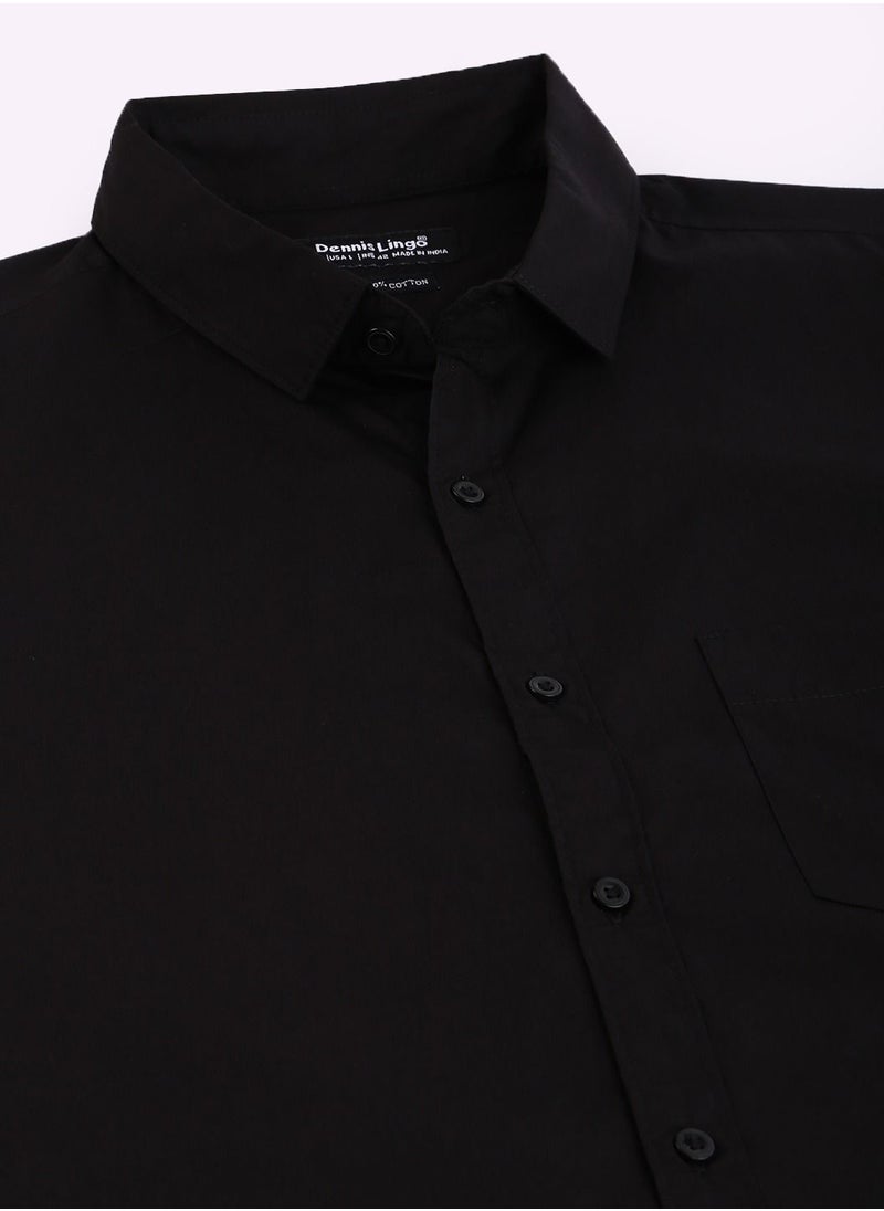 Dennis Lingo Men's Cotton Black Solid Casual Shirt (C301_Black)