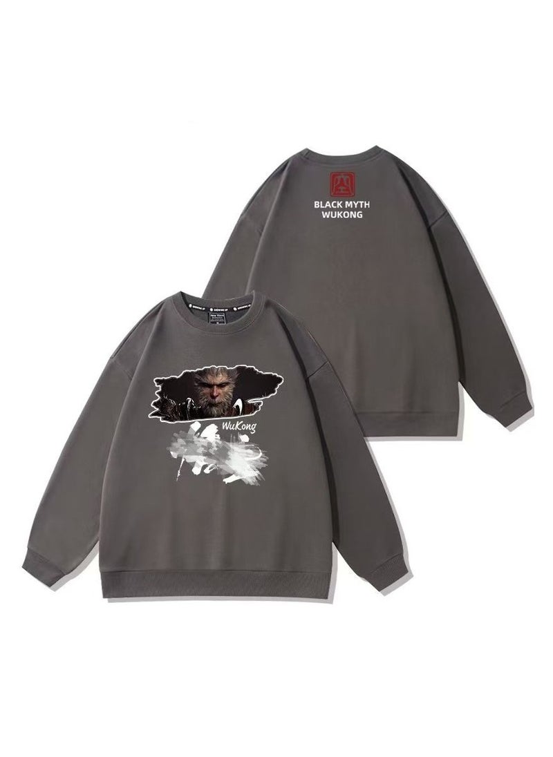 Black Mythical Loose Round Neck Hoodie