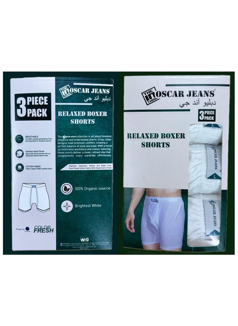 Platinum Collection 100% Cotton Mens Underwear Boxer Comfort Fit Organic Ultrasoft Antibacterial Brightest White 3 Pack