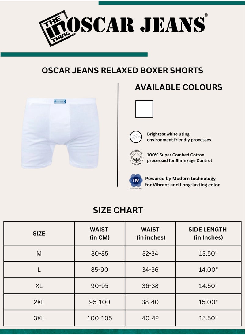 Finest 100% Cotton Premium Organic Long Staple Ultrasoft Men's Underwear Boxer Shorts Relaxed Fit Antibacterial No-Marks Waistband Brightest White 3 Pack