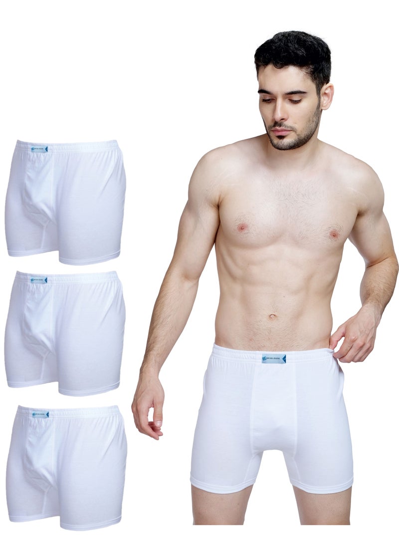 Platinum Collection 100% Cotton Mens Underwear Boxer Comfort Fit Organic Ultrasoft Antibacterial Brightest White 3 Pack