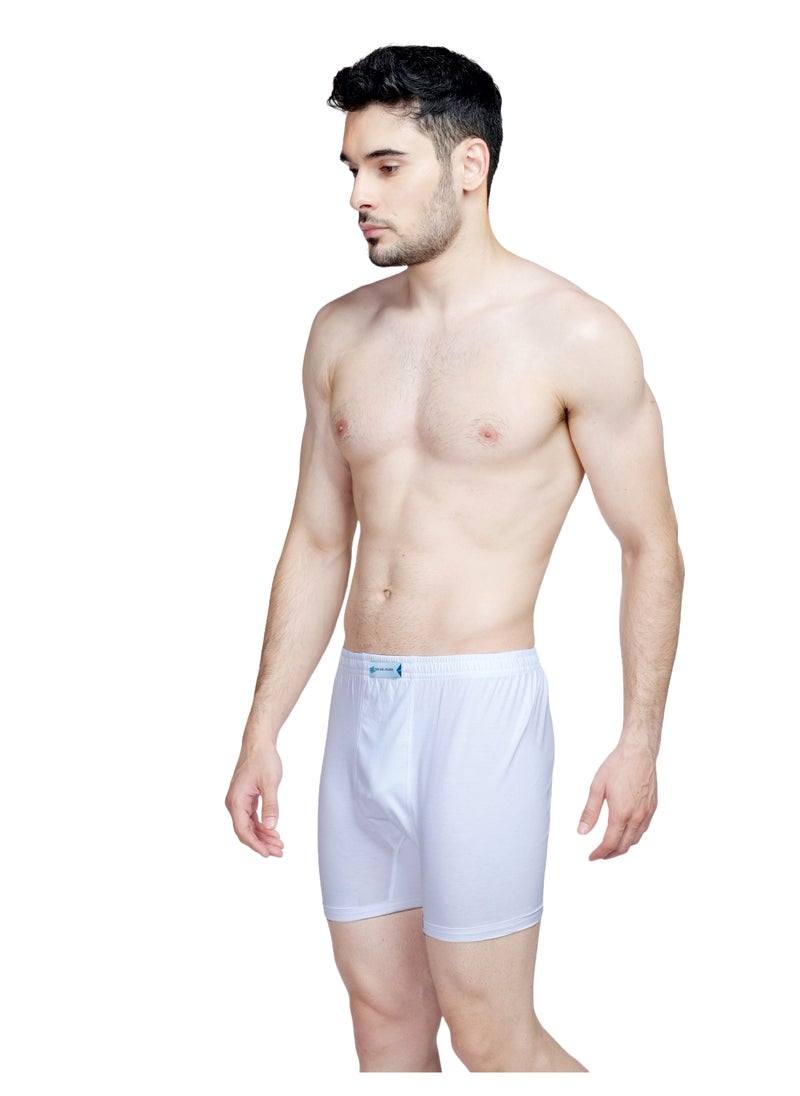 Finest 100% Cotton Premium Organic Long Staple Ultrasoft Men's Underwear Boxer Shorts Relaxed Fit Antibacterial No-Marks Waistband Brightest White 3 Pack