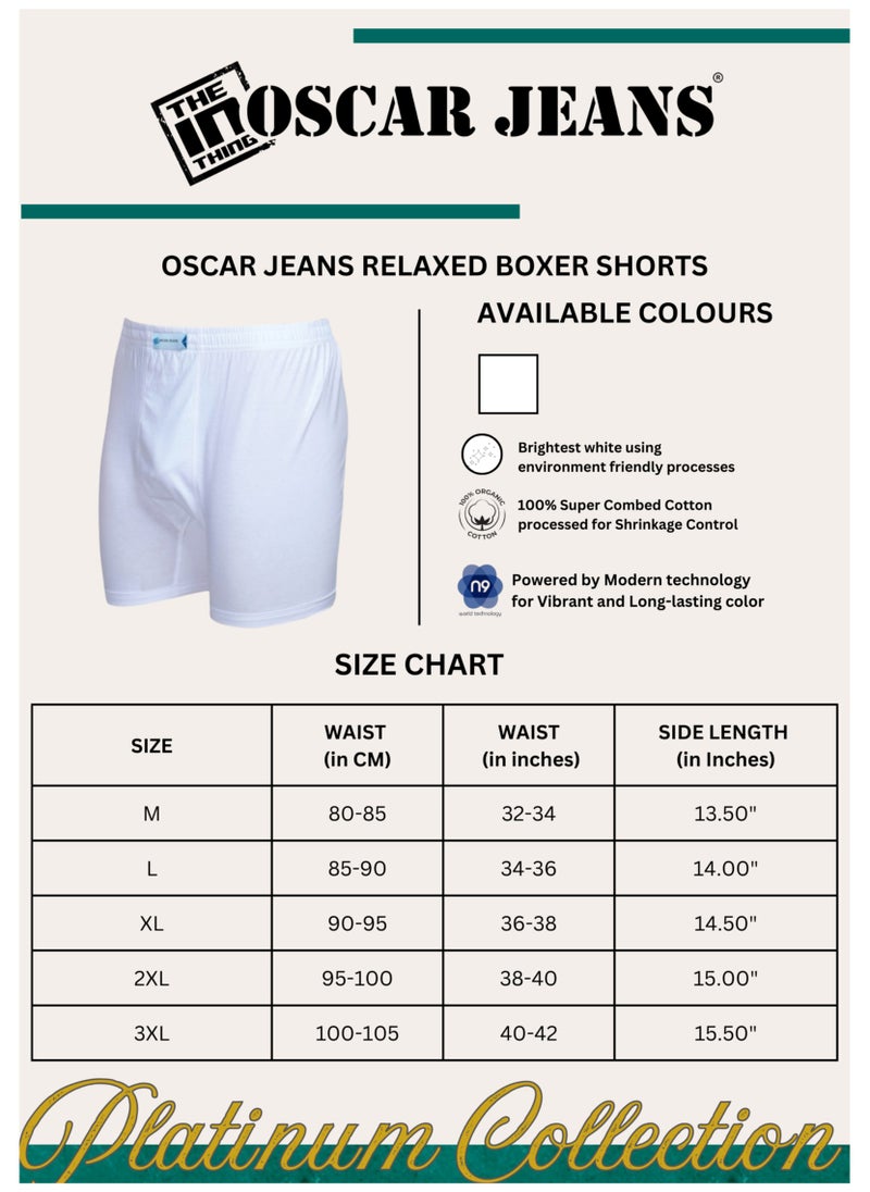 Platinum Collection 100% Cotton Mens Underwear Boxer Comfort Fit Organic Ultrasoft Antibacterial Brightest White 3 Pack