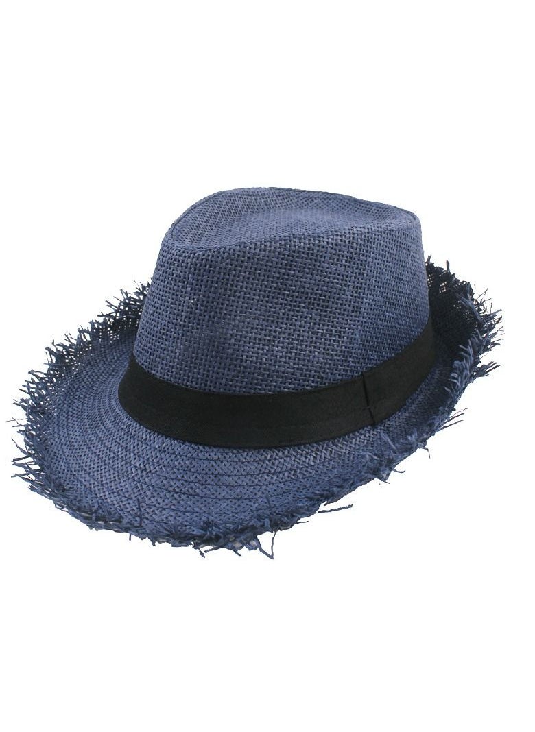 Sun Hat Men's Summer Jazz Solid Color Breathable Straw Gift Hat Blue