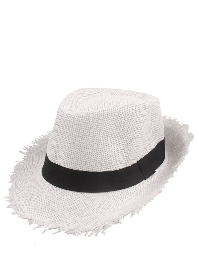 Sun Hat Men's Summer Jazz Solid Color Breathable Straw Gift Hat White