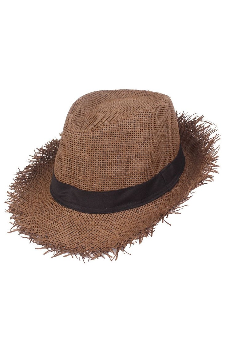 Sun Hat Men's Summer Jazz Solid Color Breathable Straw Gift Hat Brown