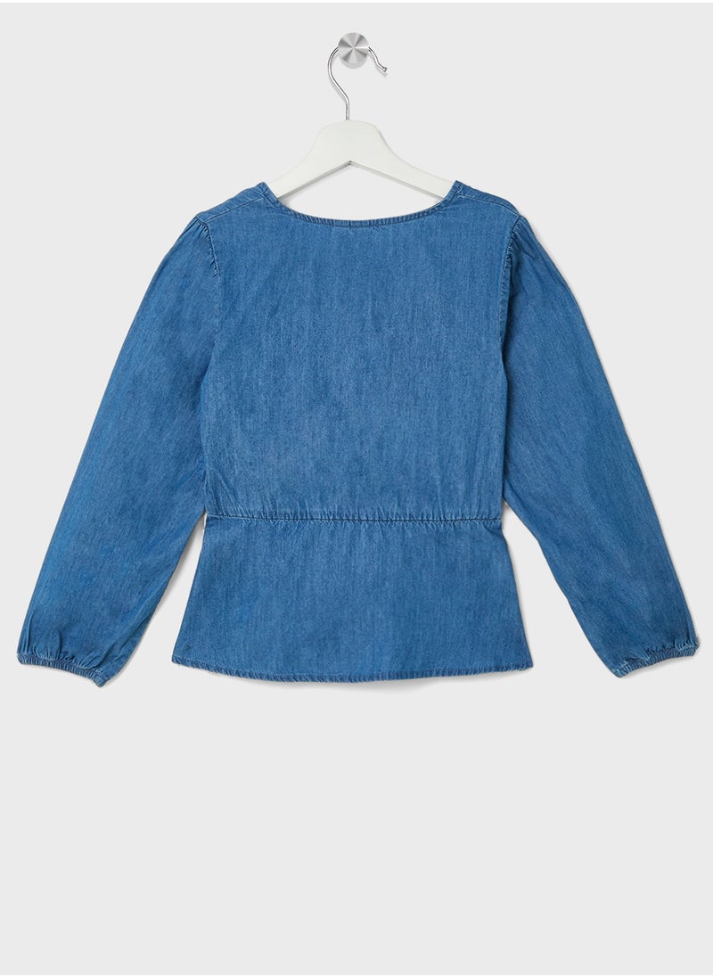 Kids Denim Bow Detail Woven Top