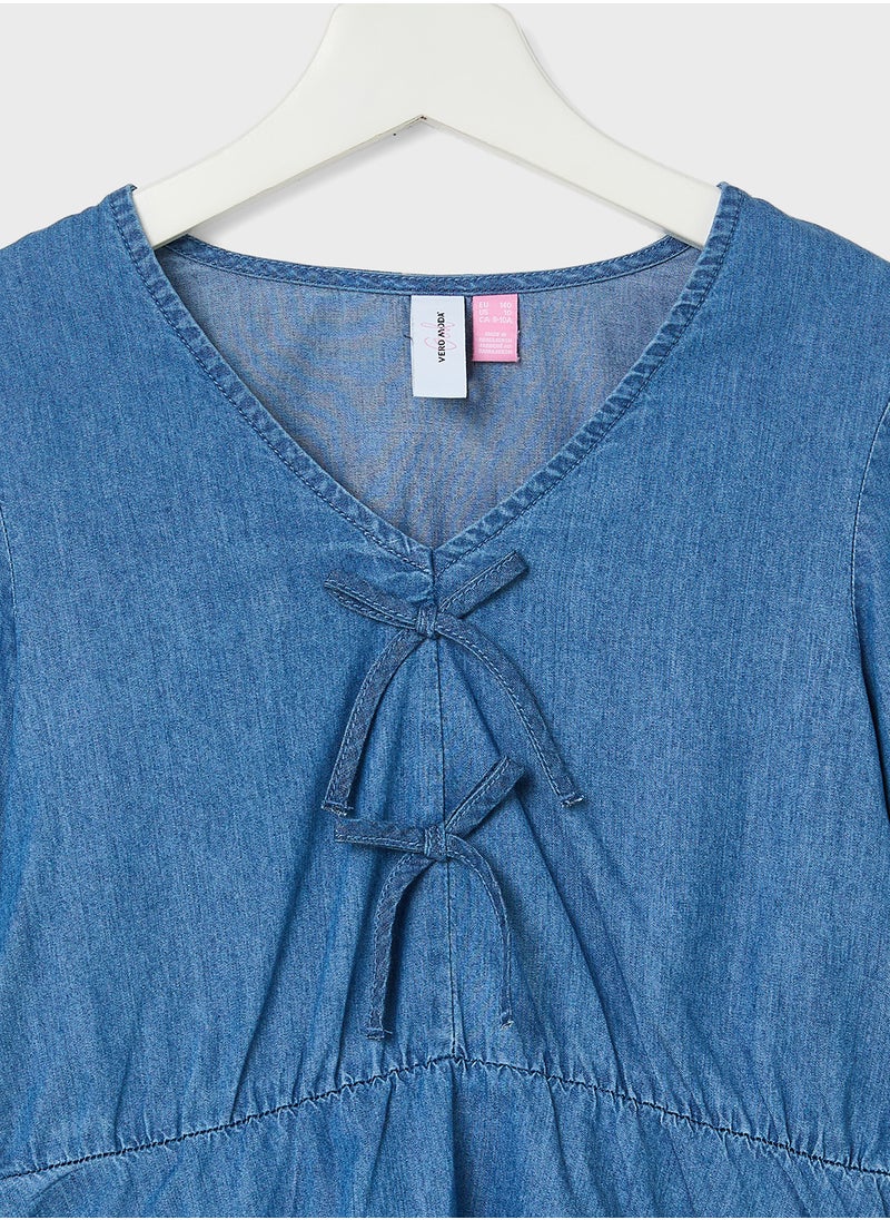 Kids Denim Bow Detail Woven Top