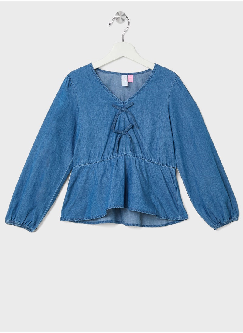 Kids Denim Bow Detail Woven Top