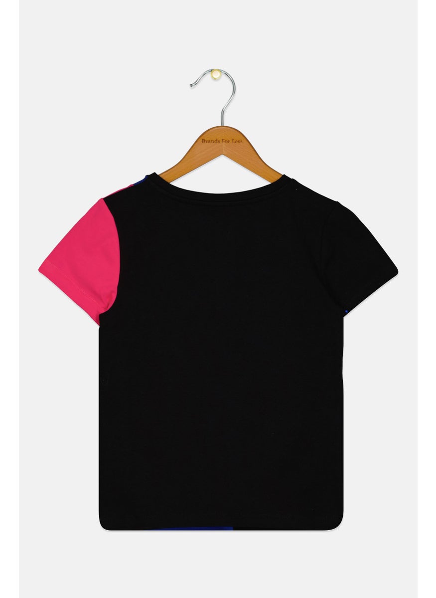 Kids Girl Short Sleeve Brand Logo Top, Black