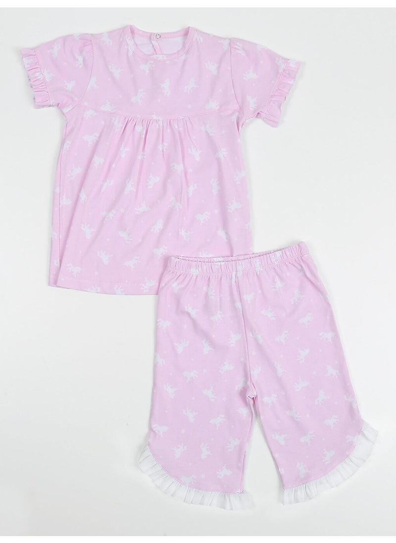 Crew Neck Short Sleeve Girls Pajama Set