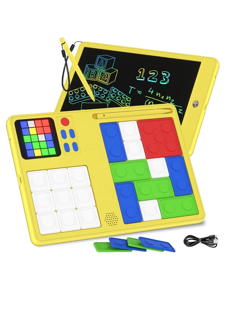 Slider Puzzle Games And LCD Writing Tablet, Kids Drawing Tablet Travel Games, Lightweight And Durable Kids Drawing Pad, Children Slider Puzzle Board With Challenges Brain Games, (Yellow)