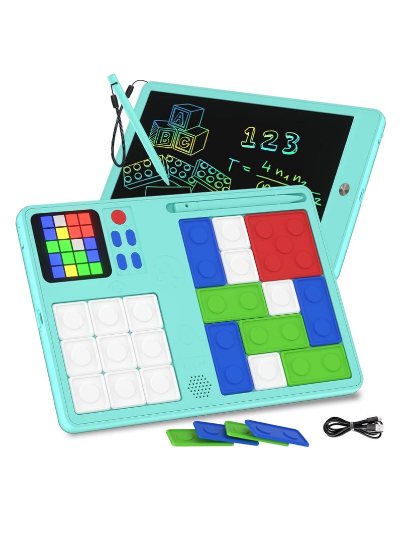 Slider Puzzle Games And LCD Writing Tablet, Kids Drawing Tablet Travel Games, Lightweight And Durable Kids Drawing Pad, Children Slider Puzzle Board With Challenges Brain Games, (Blue)