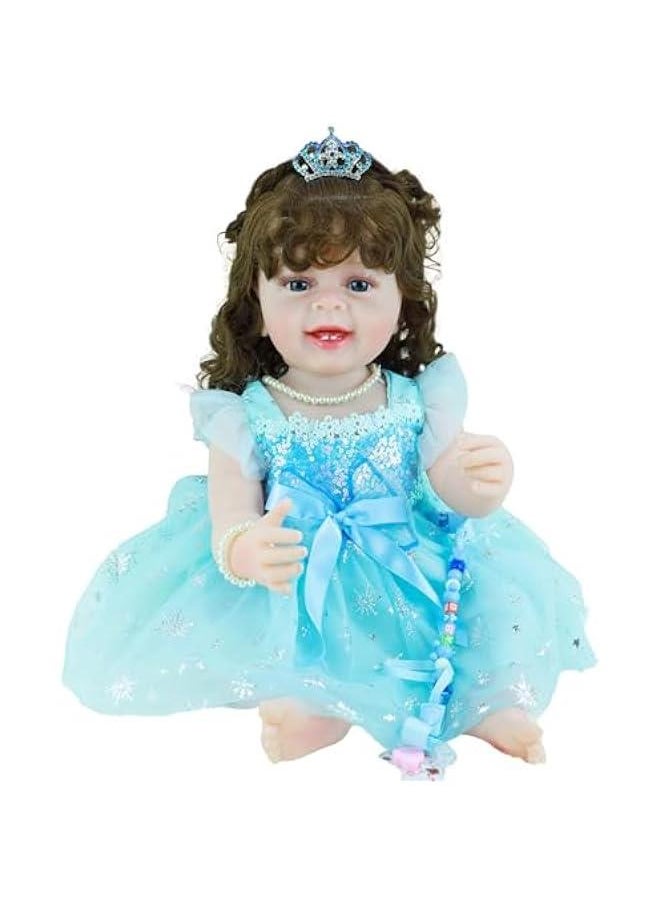 Reborn Baby Dolls Girl, 22 Inch Lifelike Reborn Toddler Dolls Full Body Vinyl Silicone with Long Hair, Beautiful Realistic Newborn Baby Doll with Feeding Toy for Kids Birthday