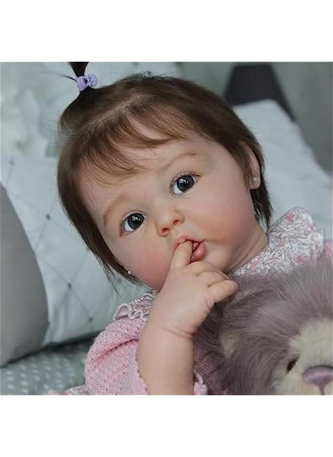 Reborn Baby Dolls Girl, 22 Inch Lifelike Reborn Toddler Dolls Full Body Vinyl Silicone with Long Hair, Beautiful Realistic Newborn Baby Doll with Feeding Toy for Kids Birthday