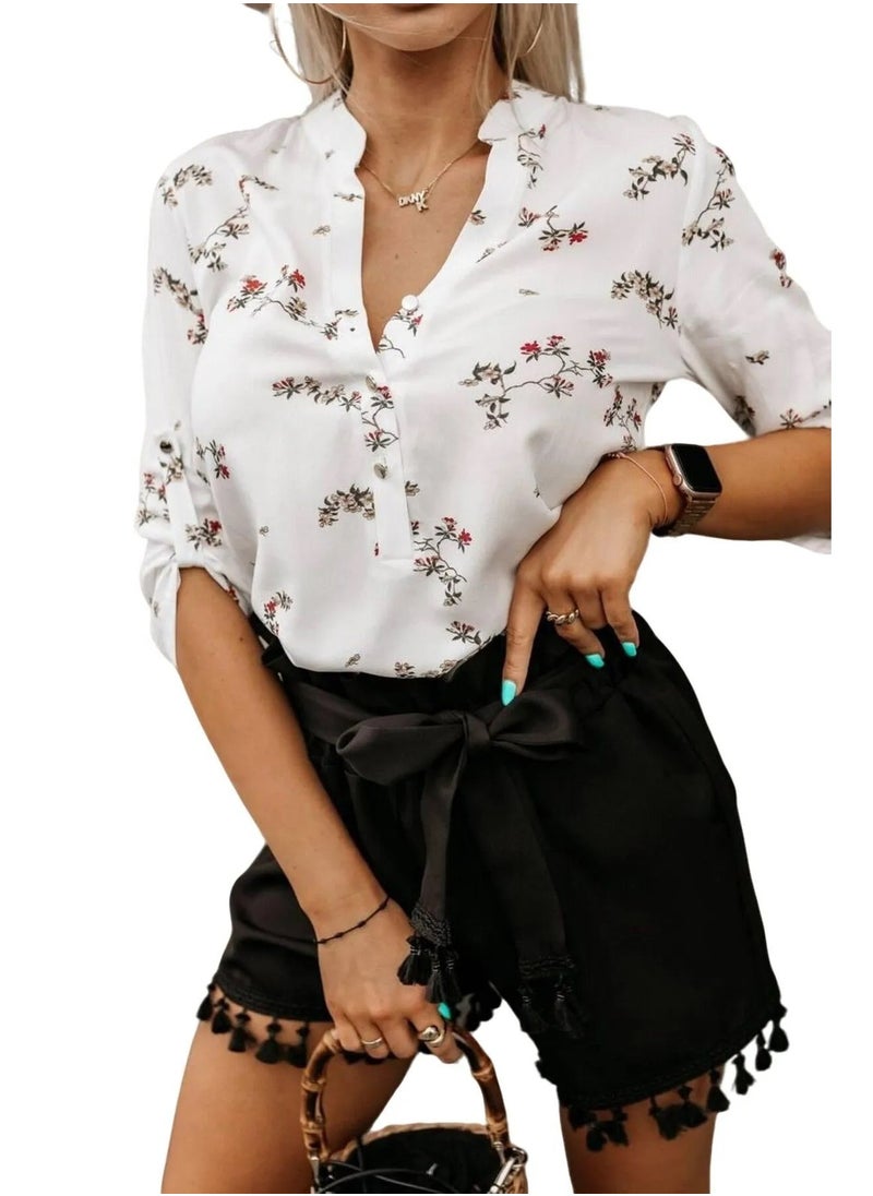 Floral patterned women's shirt made in Turkiye