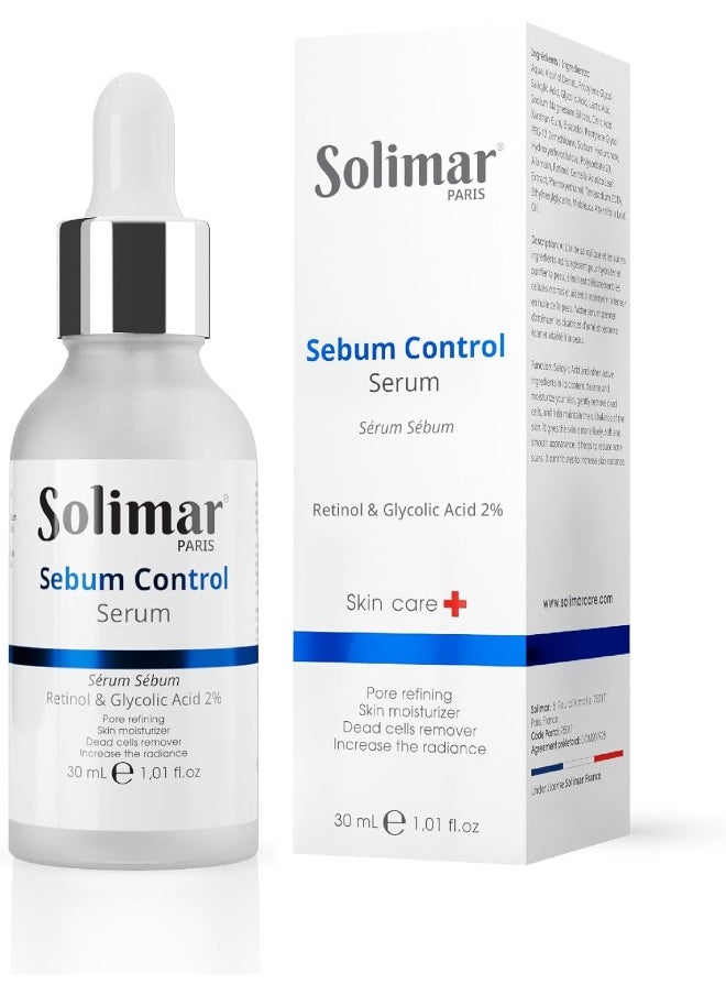 SOLIMAR PARIS Sebum Control Serum 30ml, Solution to manage mild to moderate acne and balance Sebum production