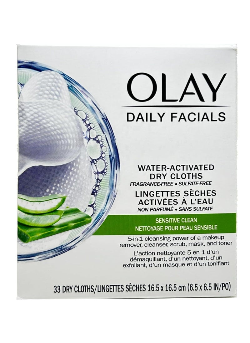 OLAY Daily Gentle Clean 5-in-1 Water Activated Cloths, 33 Count (Pack of 3)