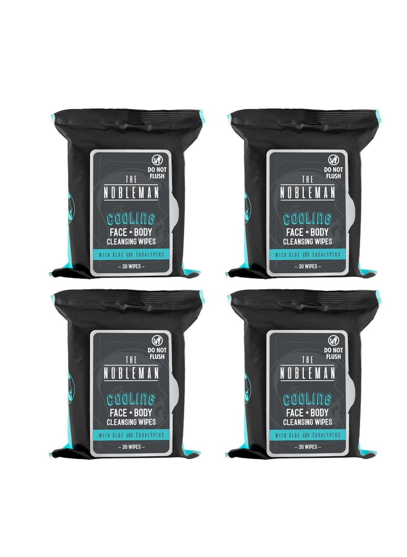 Men's Cooling Face + Body Cleansing Wipes - 4 Pack - 120 Count Post Workout Travel Towlettes