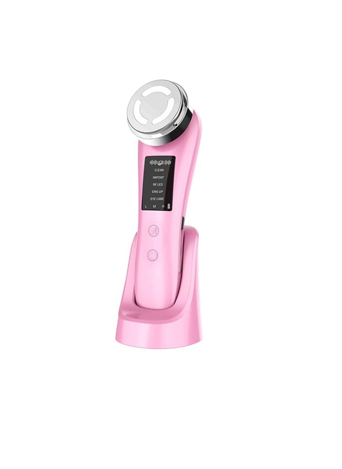 5 In 1 EMS Facial Beauty Tool, LED Photon Rejuvenation Hot Compress Face Massager, Face Lifting Anti Aging Cleanser, Anti Wrinkles Face Cleansing Device, (1pc, Pink)