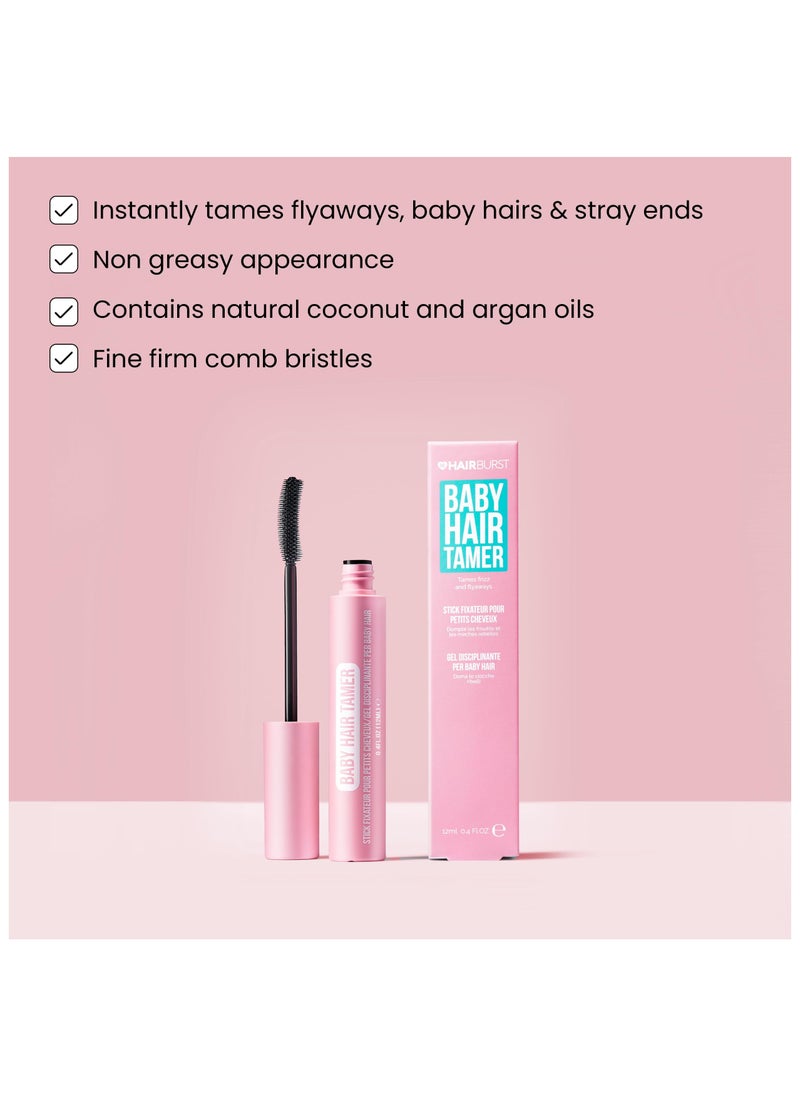 Baby Hair Tamer Stick — Instant Smoothing & Finishing Baby Hair Flyaway Tamer, Non-Greasy Hair Frizz Control Brush with Nourishing Coconut & Argan Oils, Vegan & Cruelty-Free