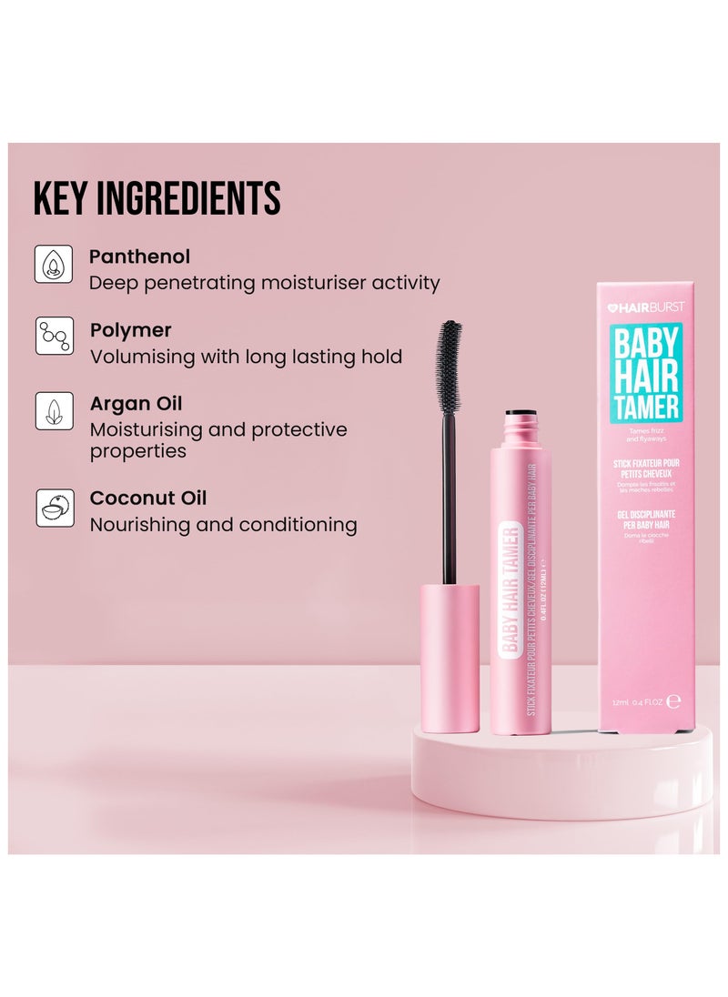 Baby Hair Tamer Stick — Instant Smoothing & Finishing Baby Hair Flyaway Tamer, Non-Greasy Hair Frizz Control Brush with Nourishing Coconut & Argan Oils, Vegan & Cruelty-Free