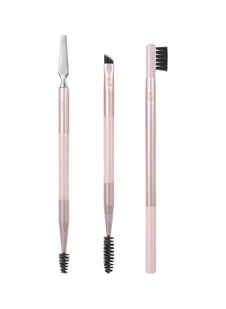 Brow Styling Set For Lifting and Styling, Fill and Style, Dual-ended Full Kit for Eyebrows, Get Full Laminated and Natural Brows Multiuse Tools 3 Piece Set Pink