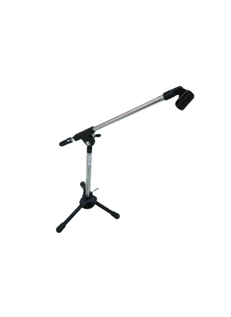 Low Level Boom Mic Stand with Tripod Base and rubber cap, Silver/Black