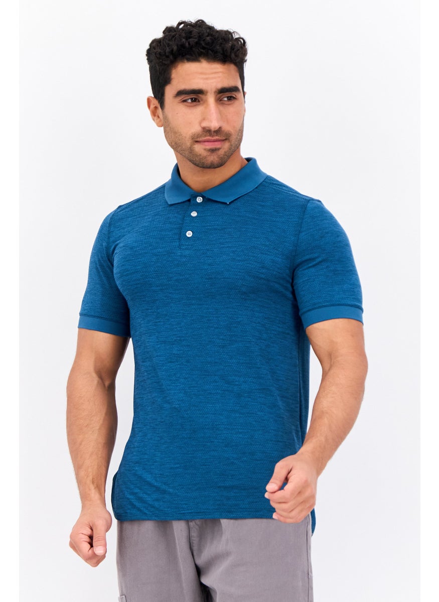 Men Sportswear Fit Short Sleeves Running Polo Shirt, Dark Cyan