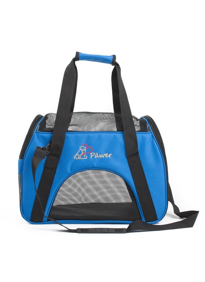 Pawer Soft-Sided Pet Carrier for Cat and Small Dog,Blue Color,Medium Size,Washable 600D Oxford Cloth Airline Approved Travel Tote,with 2 Mesh Opens and a Strap for Carry,Multiple Colors Available