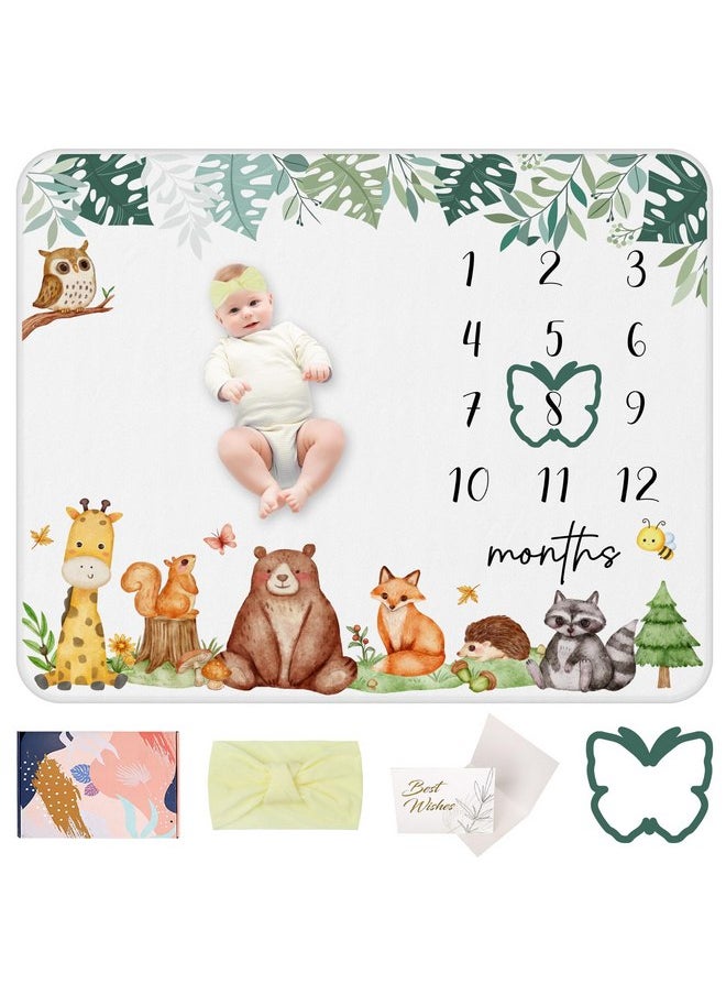 AOKE Baby Milestone Blanket Animals Baby Monthly Milestone Blanket for Baby Boy Animals Milestone Blanket for Baby Boy Shower Gifts Includes PhotoProps Frames Bow Headband Photos