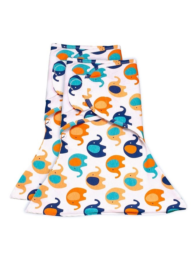 SleepingBaby Zippy Swaddle - Baby Swaddle Blankets with Convenient Bottom Zipper - Blue and Orange Elephants - Medium/Large - 2 Pack