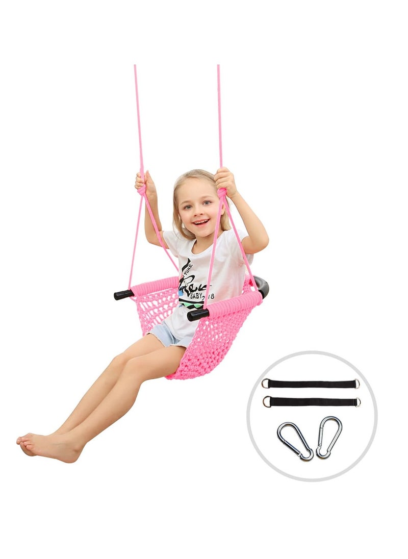 Tree Swing, Kids Swing Seat With Adjustable Ropes, Hand Knitting Child Swing Seat, Safe And Comfortable Children Swing Chair For For Tree, Outdoor Indoor, Playground, (1pc, Pink)