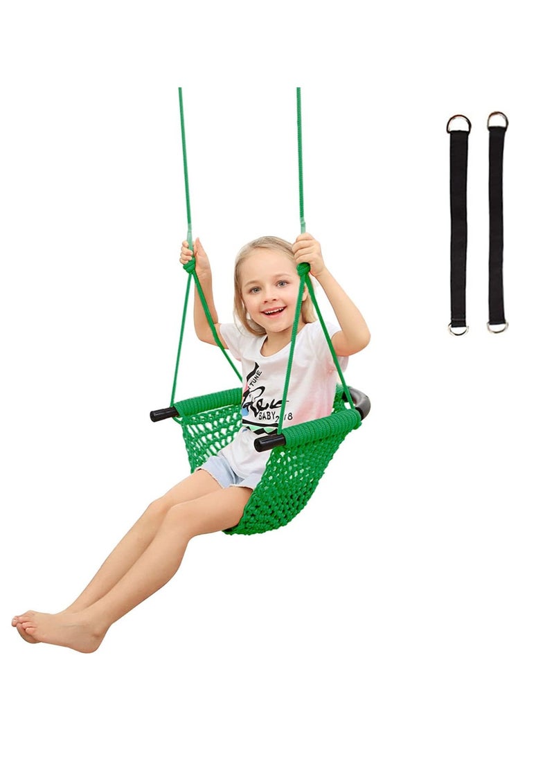 Tree Swing, Kids Swing Seat With Adjustable Ropes, Hand Knitting Child Swing Seat, Safe And Comfortable Children Swing Chair For For Tree, Outdoor Indoor, Playground, (1pc, Green)