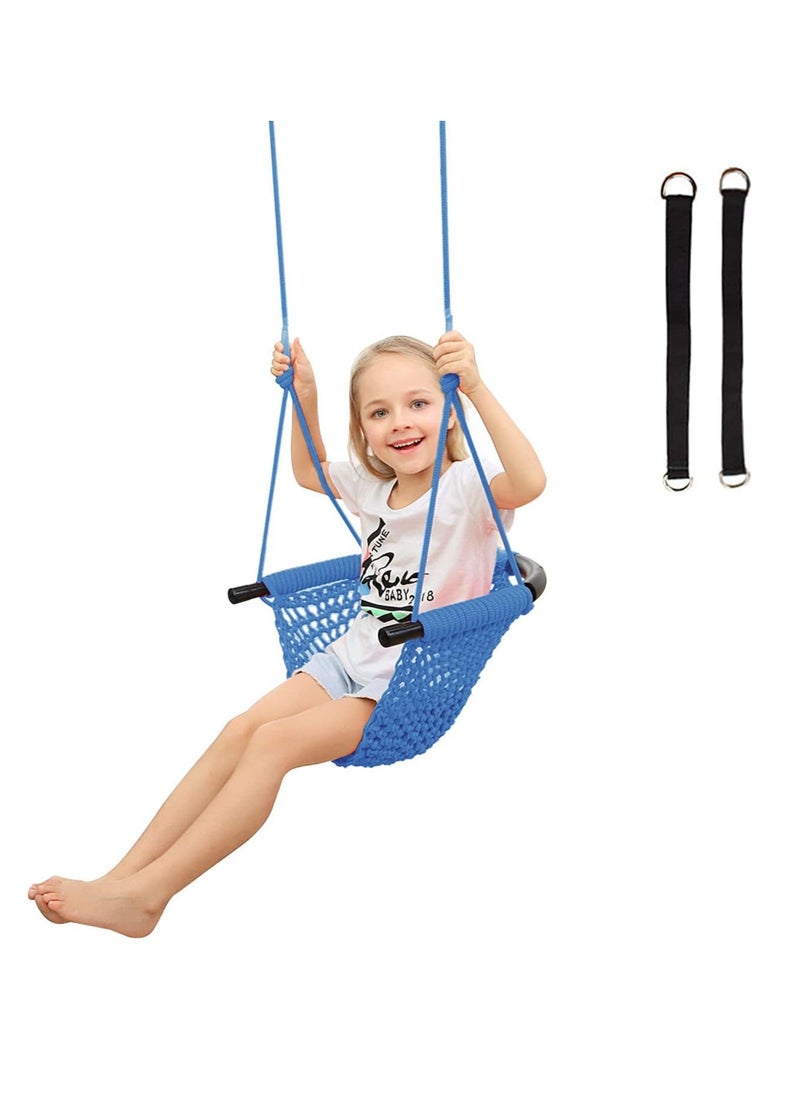 Tree Swing, Kids Swing Seat With Adjustable Ropes, Hand Knitting Child Swing Seat, Safe And Comfortable Children Swing Chair For For Tree, Outdoor Indoor, Playground, (1pc, Blue)