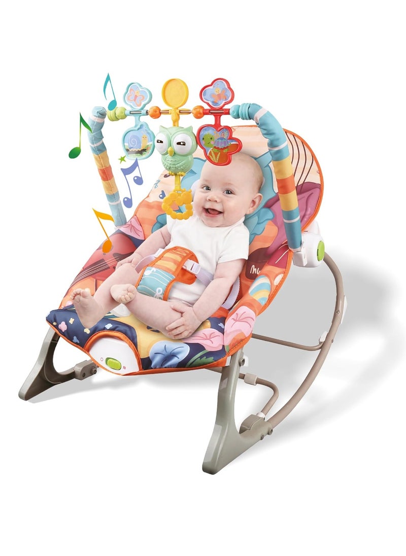 Baby Bouncer Seat, Baby Rocker, Swings and Vibrations seat for Infants, Portable Baby Swing with Music Box and Toys, Adjustable Multi Position, Newborn to Toddler, Owl Aurora