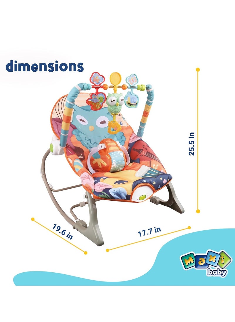 Baby Bouncer Seat, Baby Rocker, Swings and Vibrations seat for Infants, Portable Baby Swing with Music Box and Toys, Adjustable Multi Position, Newborn to Toddler, Owl Aurora