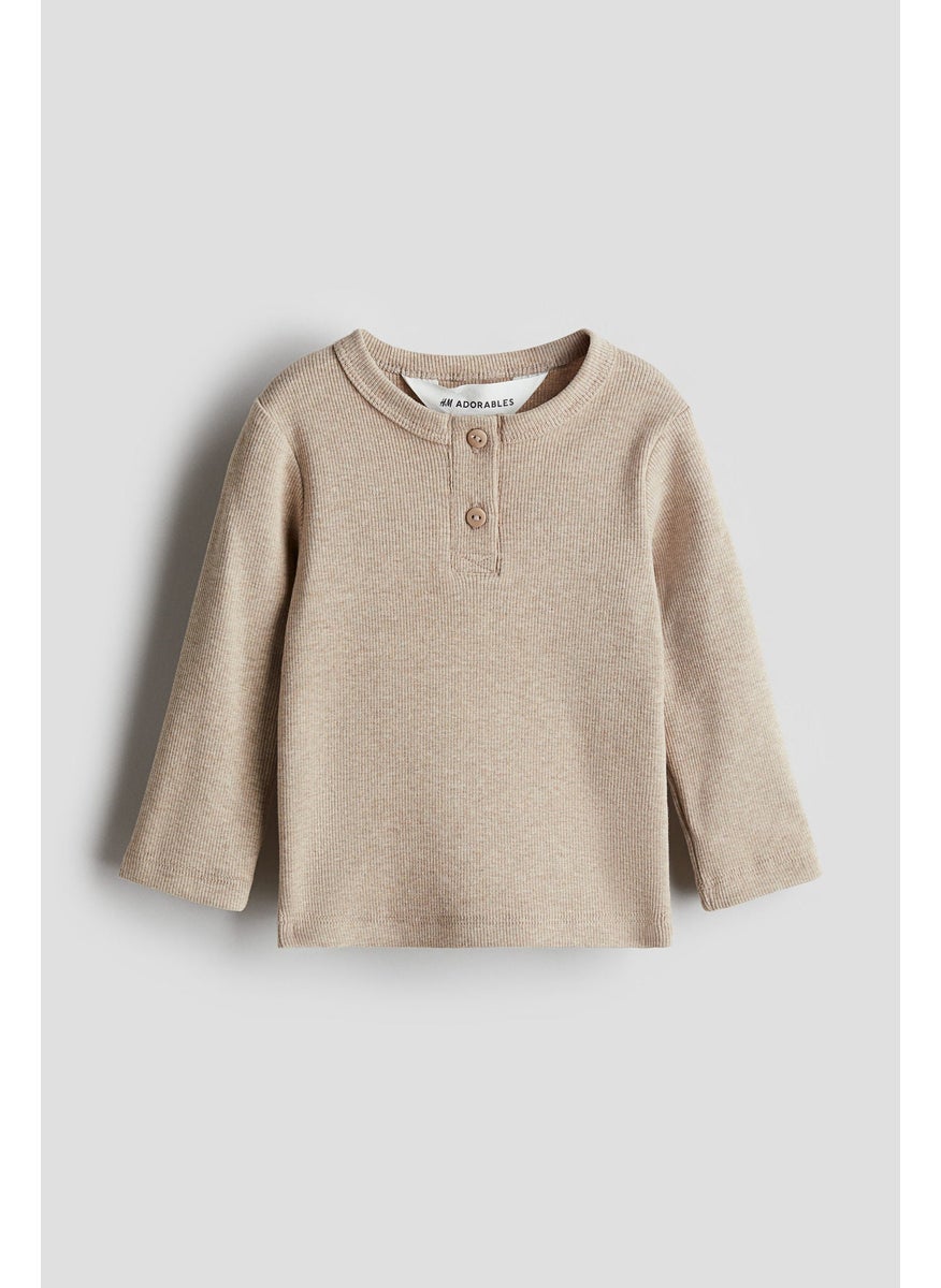 Ribbed Cotton Henley Top
