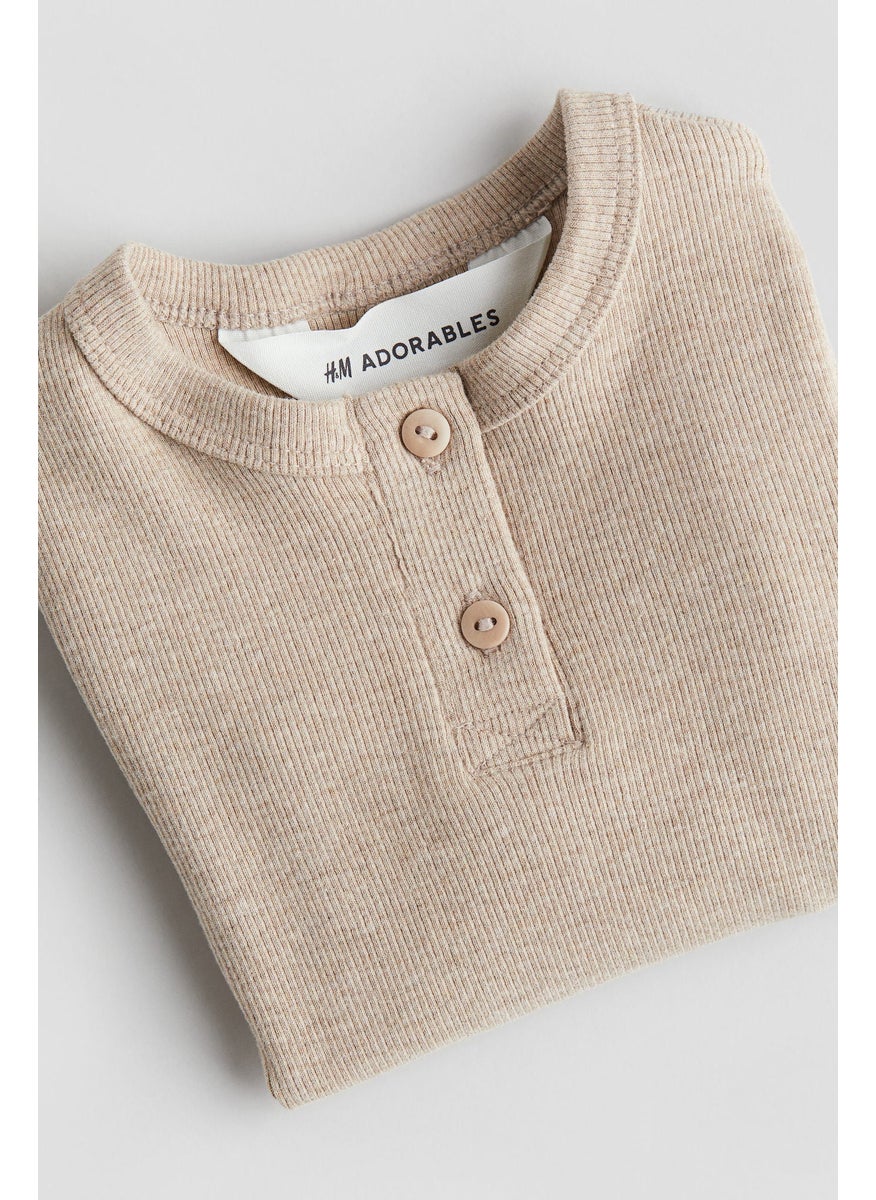 Ribbed Cotton Henley Top