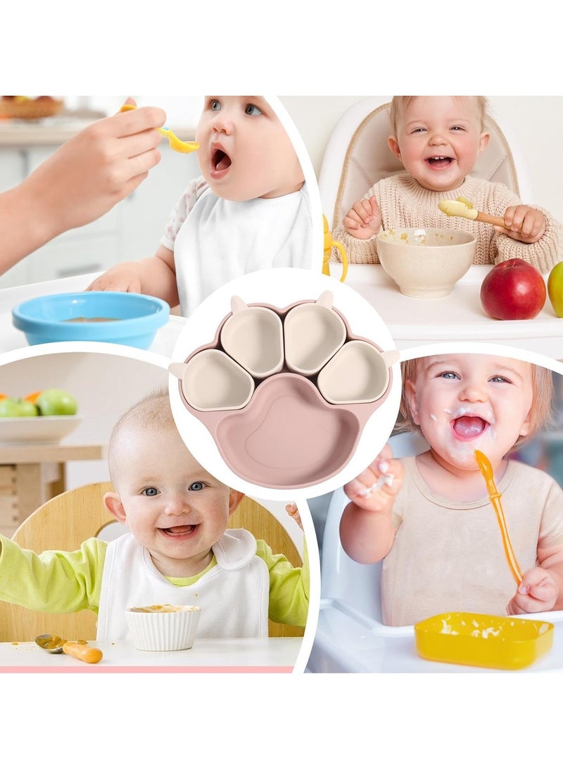 Baby Suction Plate, Safe Durable Cat Claw Shaped Meal Tray, Non Slip Lightweight Silicone Dinner Plates, Child Friendly Toddler Meal Tray For Boys Girls, (Grey And White)